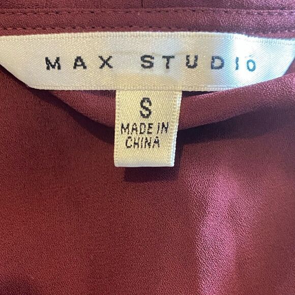 Max Studio Blouse Top Burgundy V-Neck Long Sleeve Wrap High- Low Hem Top - Picture 4 of 5
